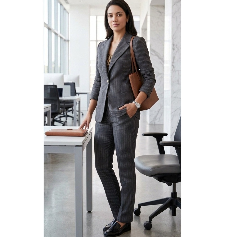 Dolce & Gabbana SET Linen Single-Breasted Pant Suit Grey Pinstripe Size 40 Small